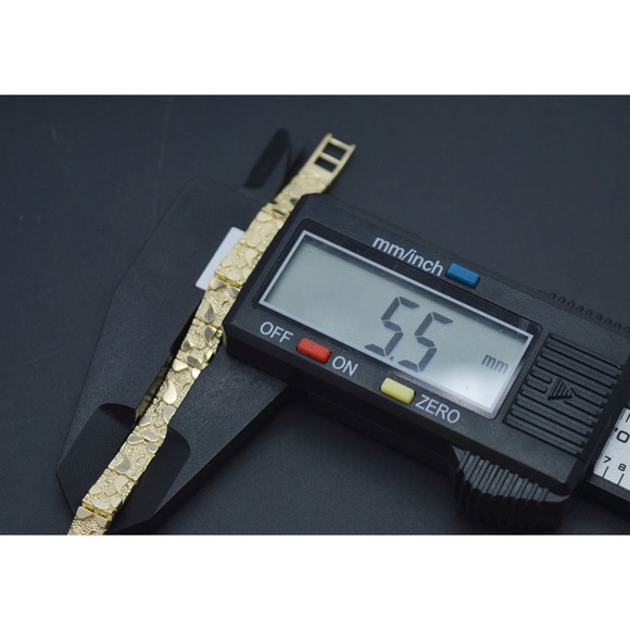 Real 10K Yellow Gold 5.5mm Nugget Textured Rectangle Edge 8.5" Link Bracelet - Picture 4 of 6